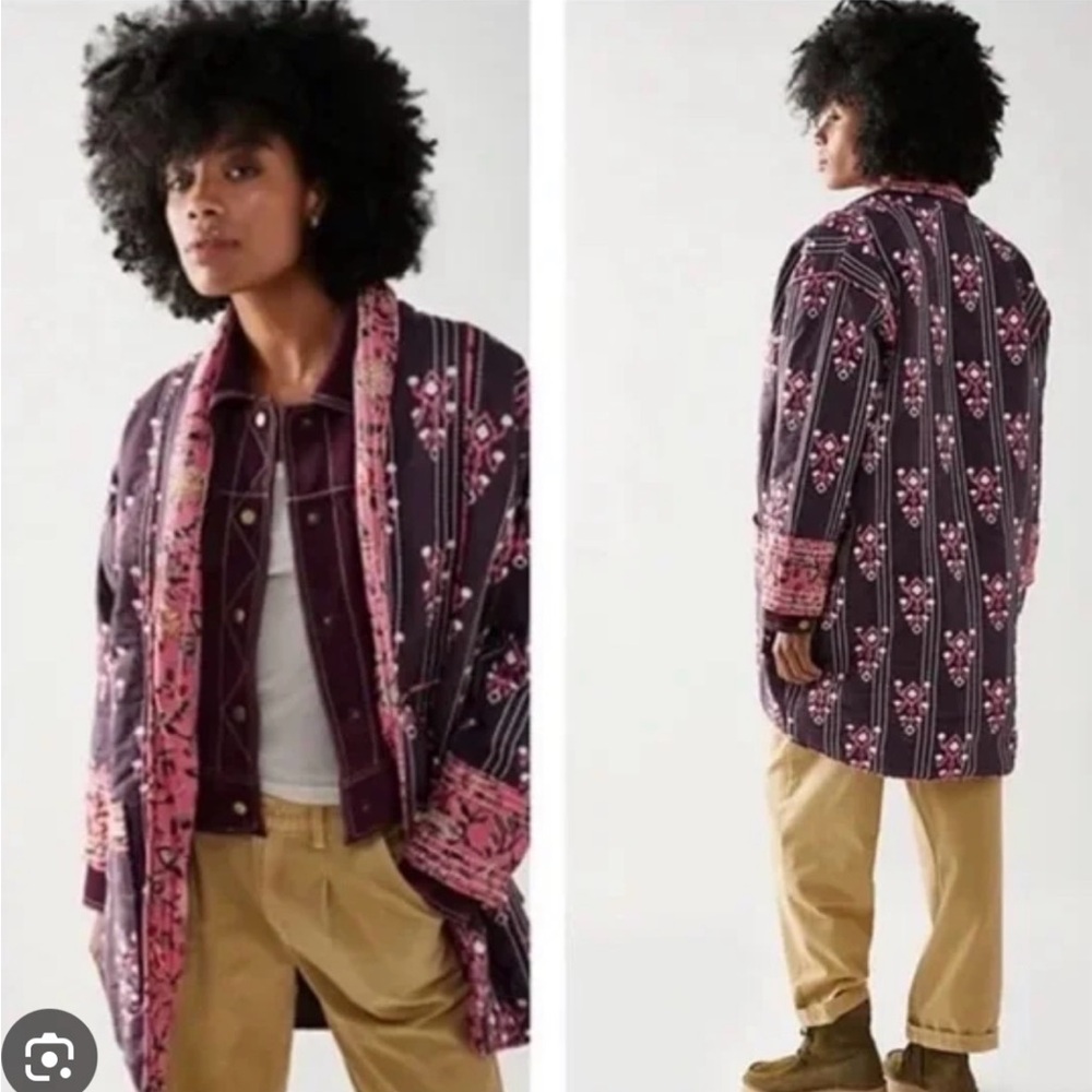 Free People Gracie Mae Jacket Kantha Style Running Stitch Ikat  XS NWOT